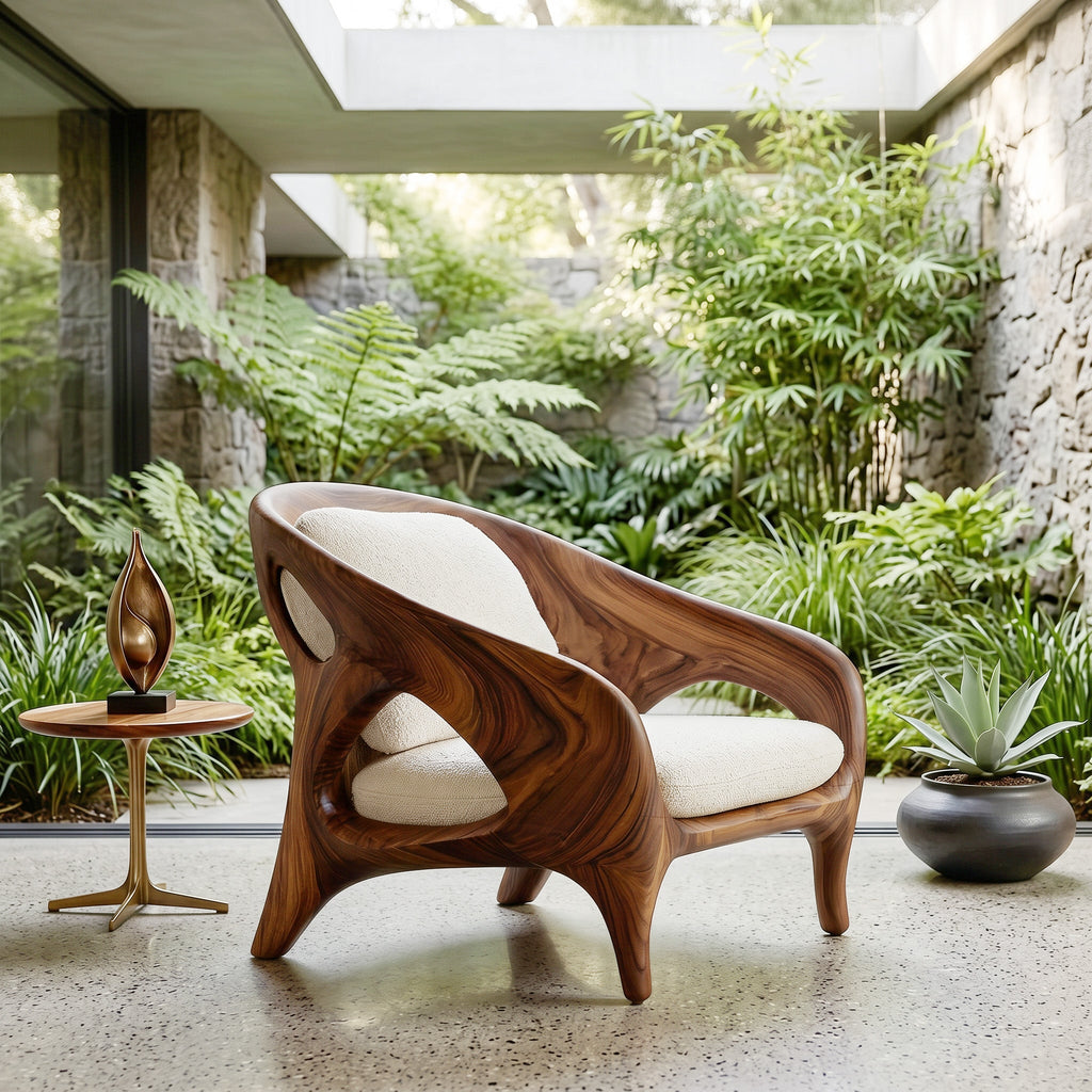 Organic Sculptural Armchair, solid wood, built to order