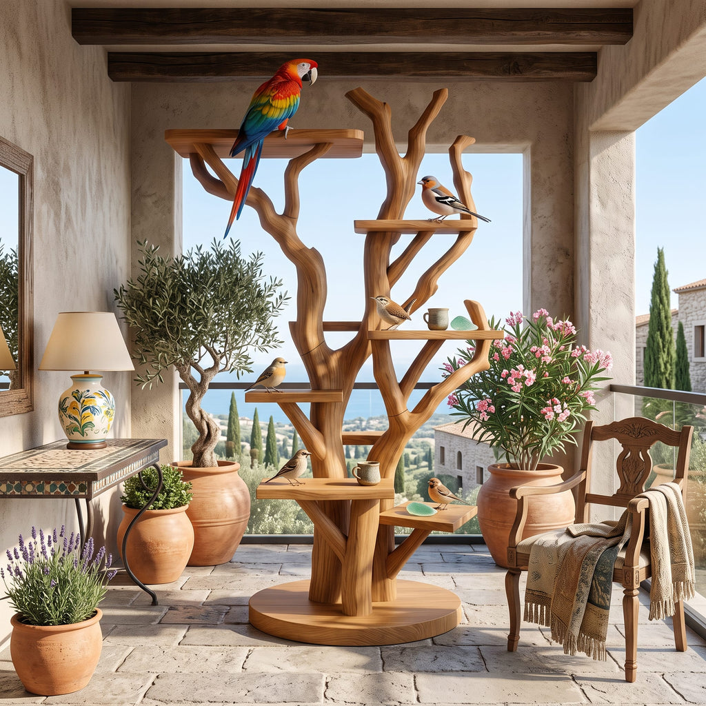 Rustic Bird Activity Stand, solid wood, built to order