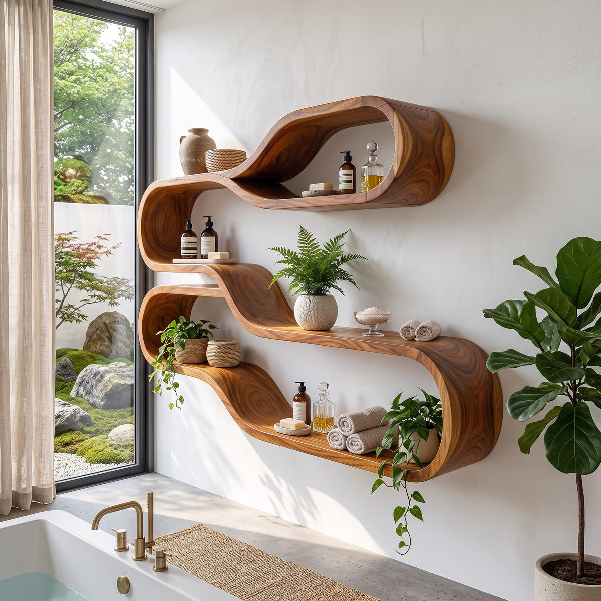 Japandi Wooden Wall Mounted Shelves, solid wood, built to order