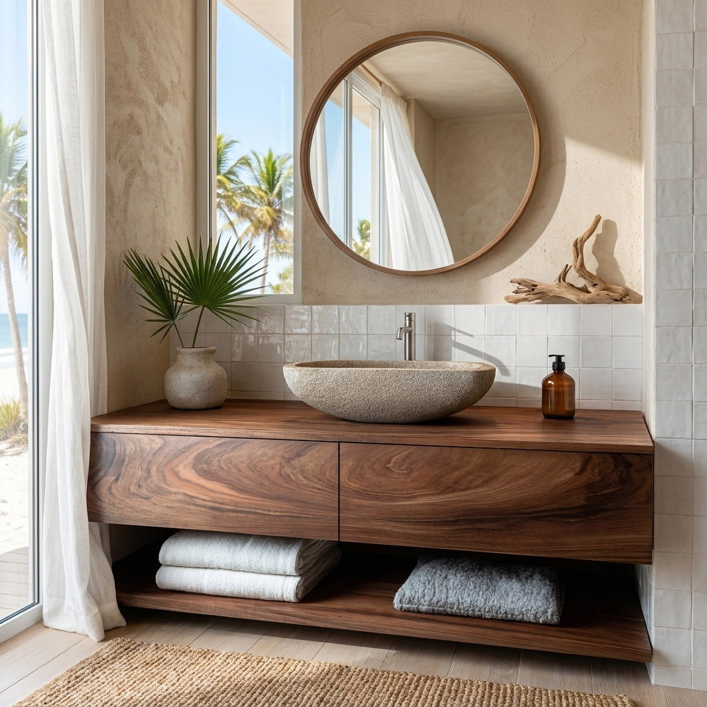 Minimalist Wall Mounted Bathroom Vanity, solid wood, built to order