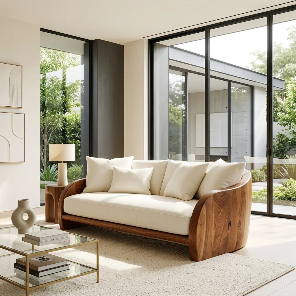 Organic Rounded Curved Wooden Sofa, solid wood, built to order