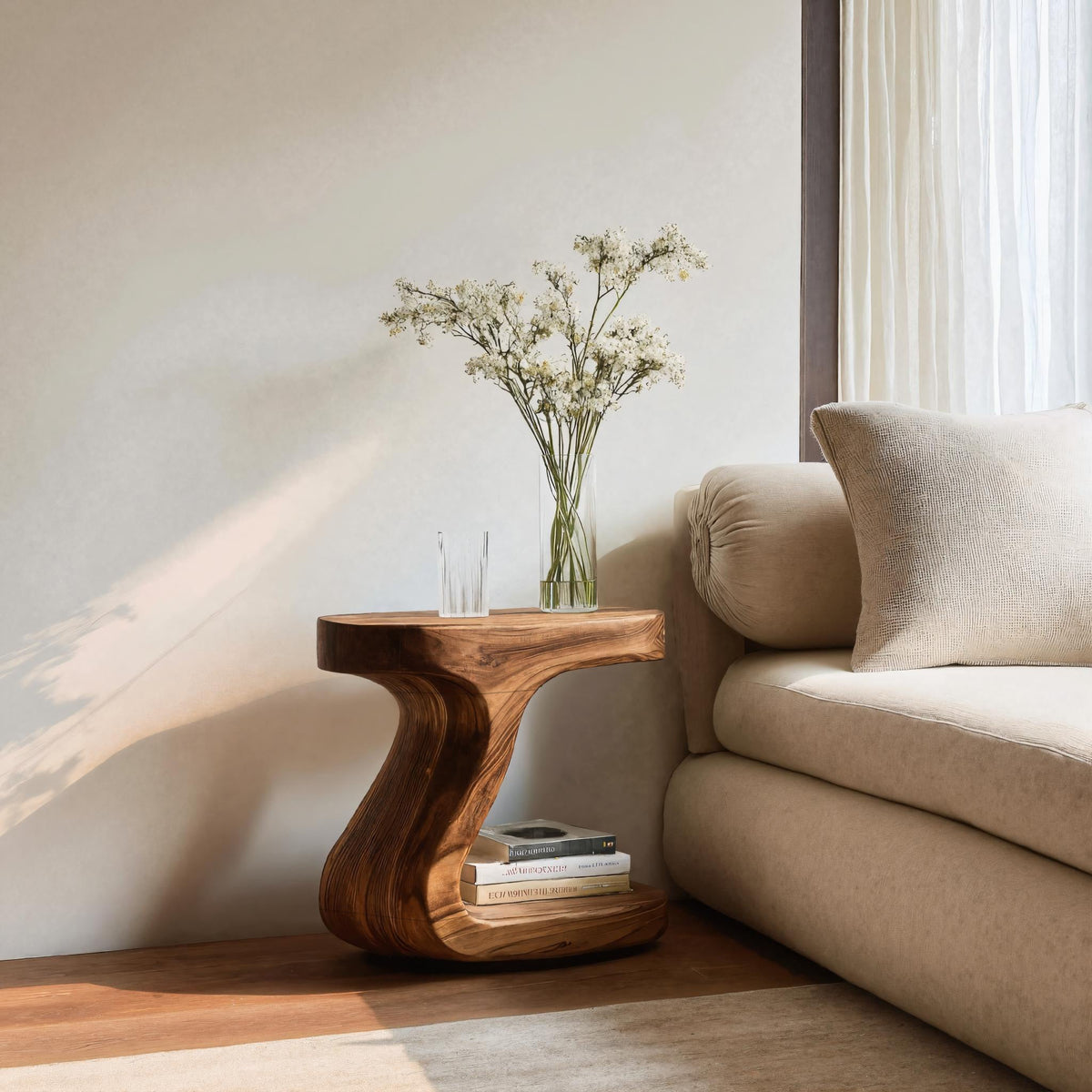 Minimalist Organic Shaped Nightstand, solid wood, built to order