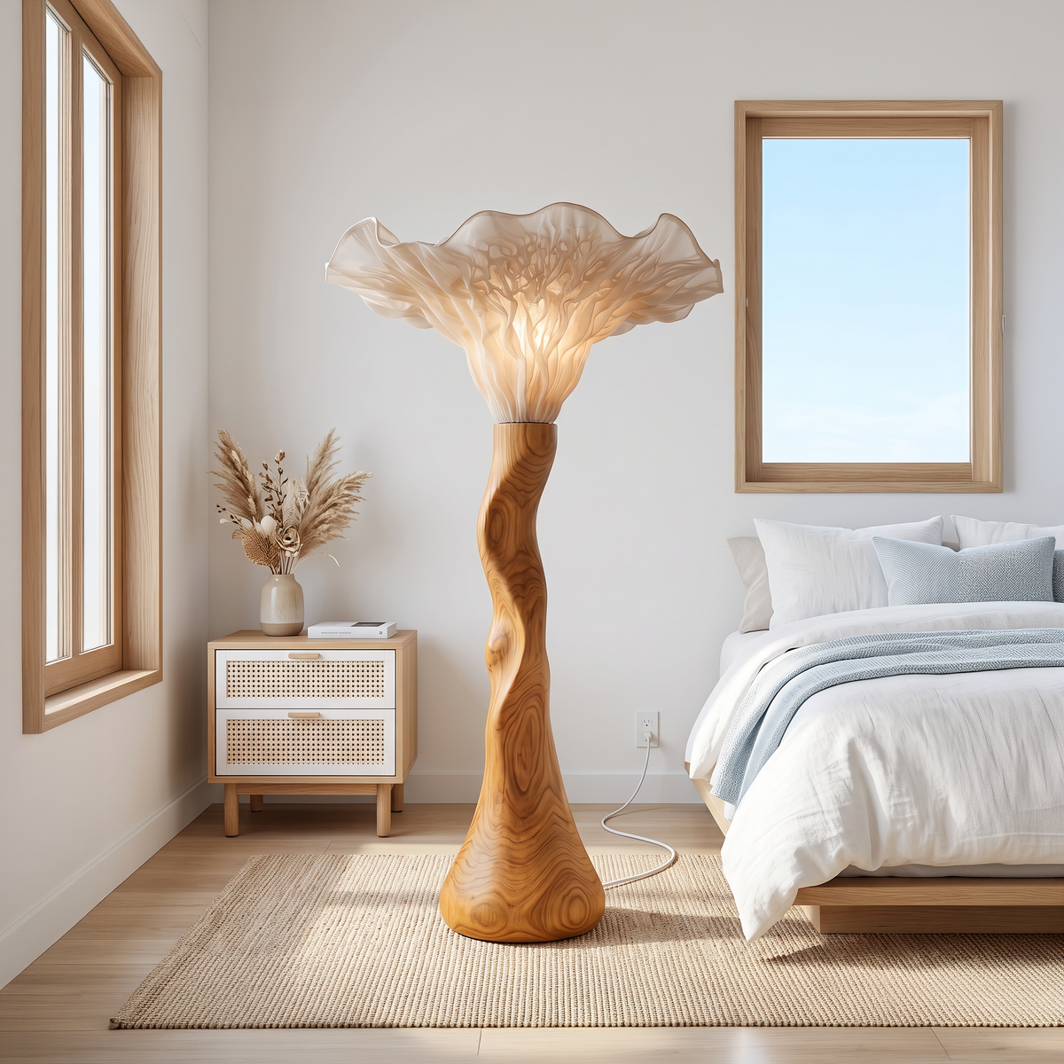 Farmhouse Sculptural Mushroom Floor Lamp, solid wood, built to order