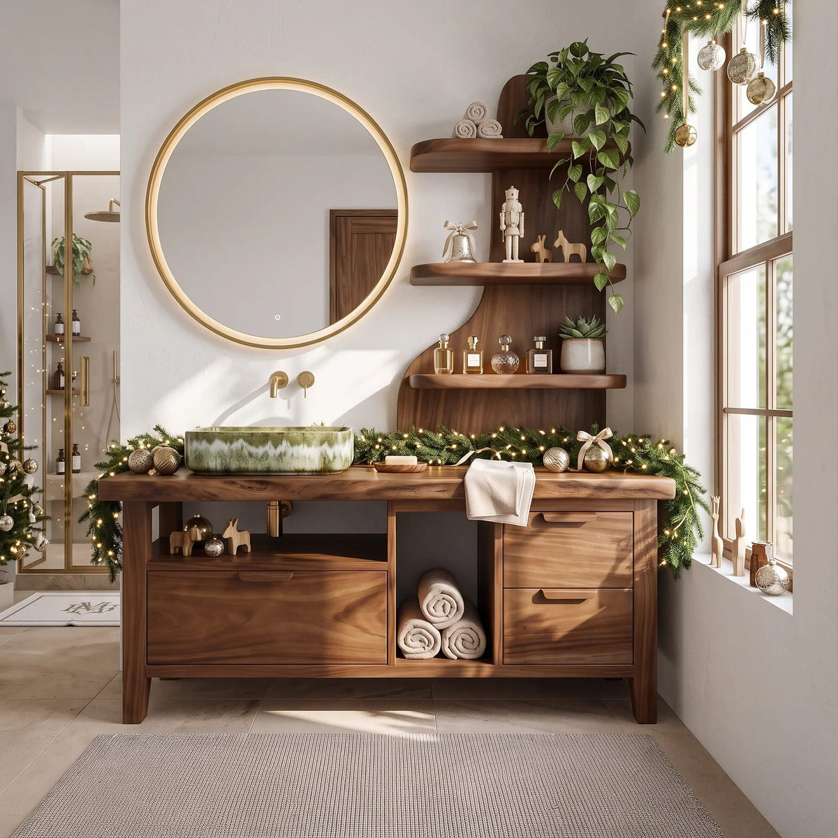 Handcrafted Mid Century Floating Vanity Residence, solid wood, built to order