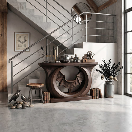 Contemporary Console Table with Sculptural Bat Design, solid wood, built to order