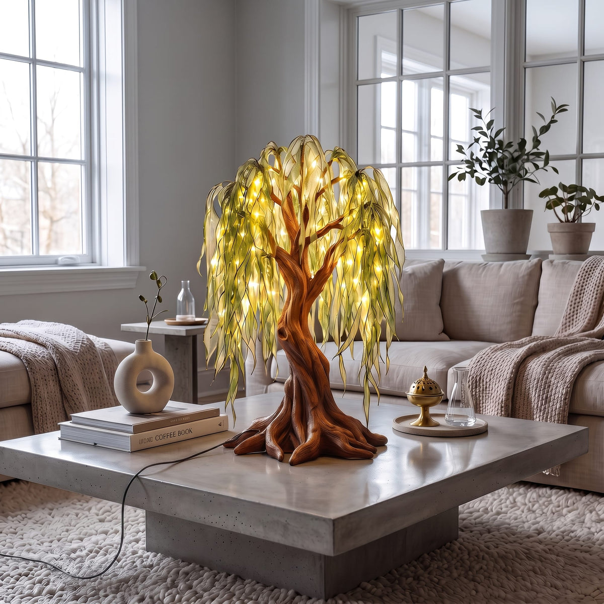 Farmhouse Tree Table Lamp, solid wood, built to order