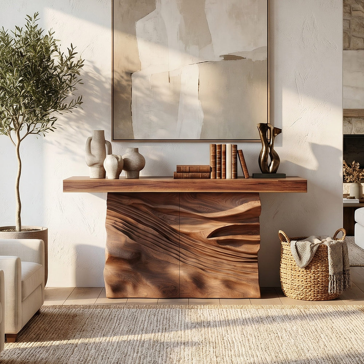 Minimalist Live Form Console Table, solid wood, built to order
