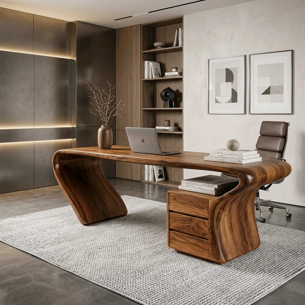 Organic Sculptural Curved Leg Desk, solid wood, built to order