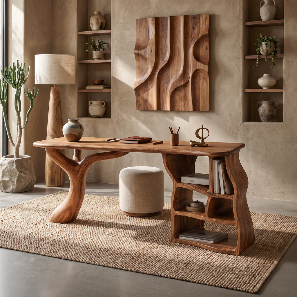 Artistic Sculptural Writing Desk Home Office Bedroom, solid wood, built to order
