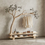 Wall Mount Coat Rack Hall Tree with Bench Shoe Storage, solid wood, built to order