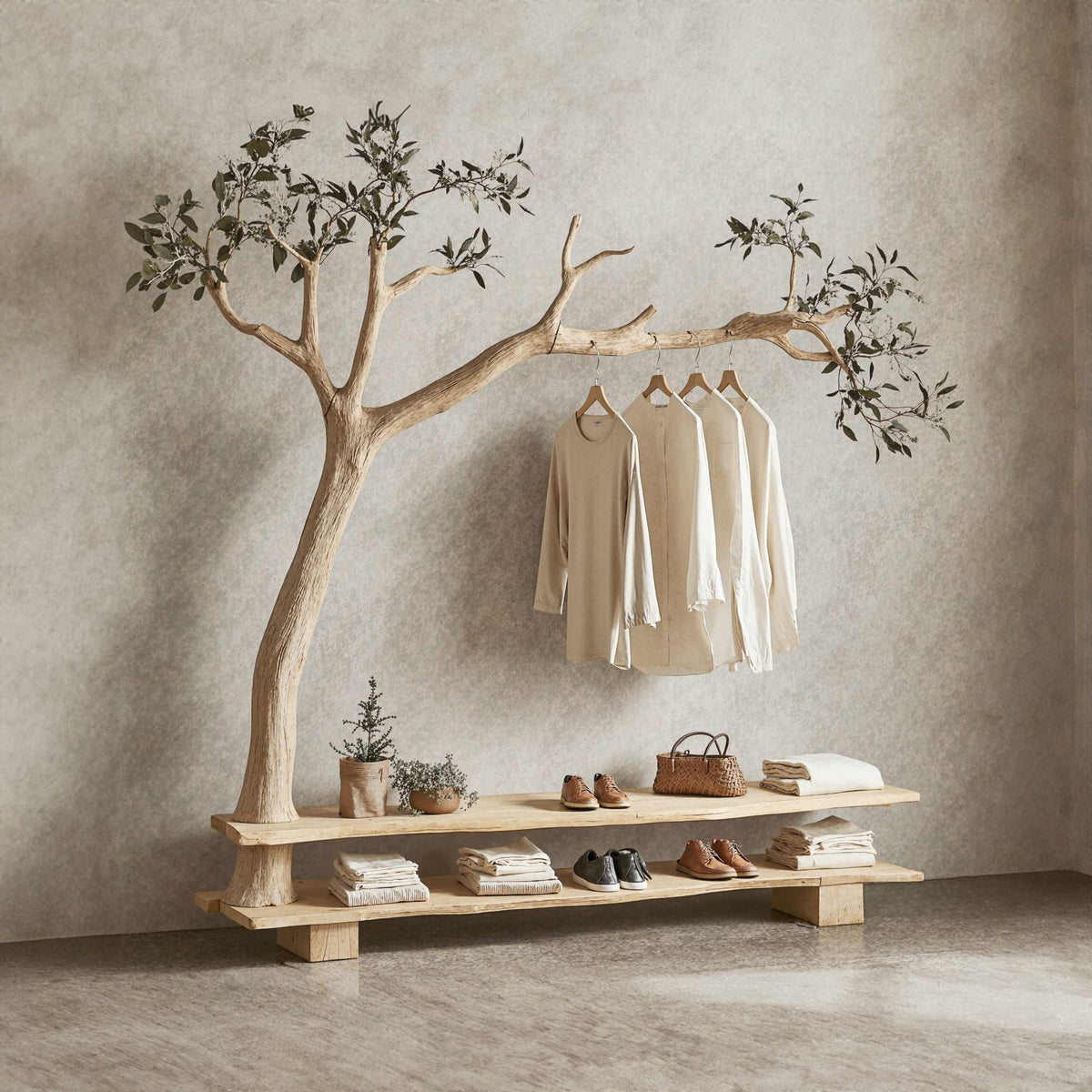 Wall Mount Coat Rack Hall Tree with Bench Shoe Storage, solid wood, built to order