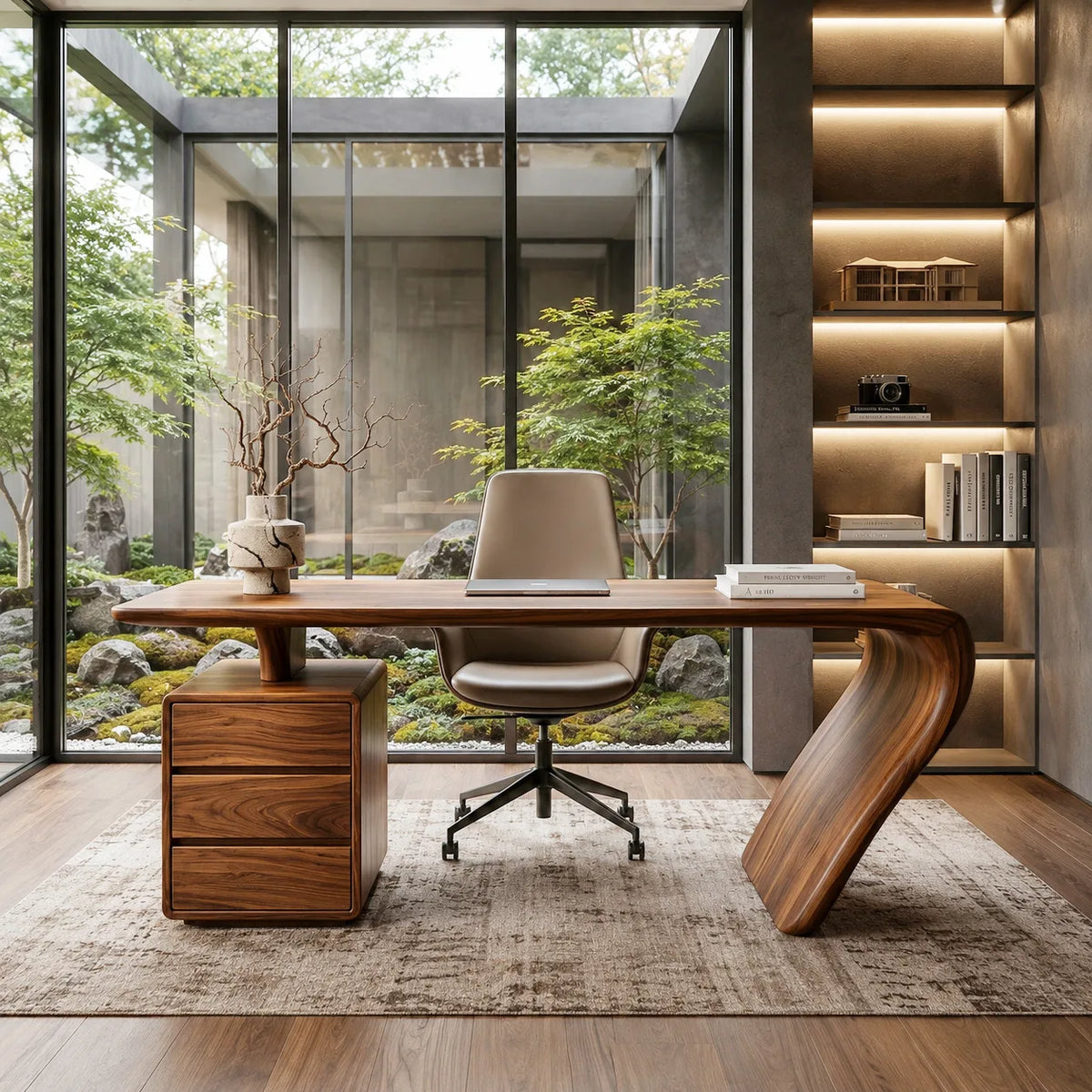 Organic Sculptural Curved Desk, solid wood, built to order