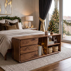 Minimalist Bedroom Storage Bench Reindeer Decor, solid wood, built to order