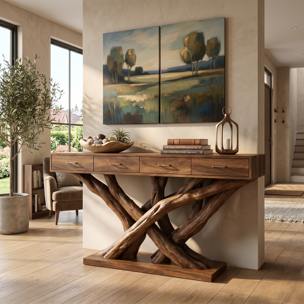 Organic Modern Twisted Root Console Table Entryway, solid wood, built to order