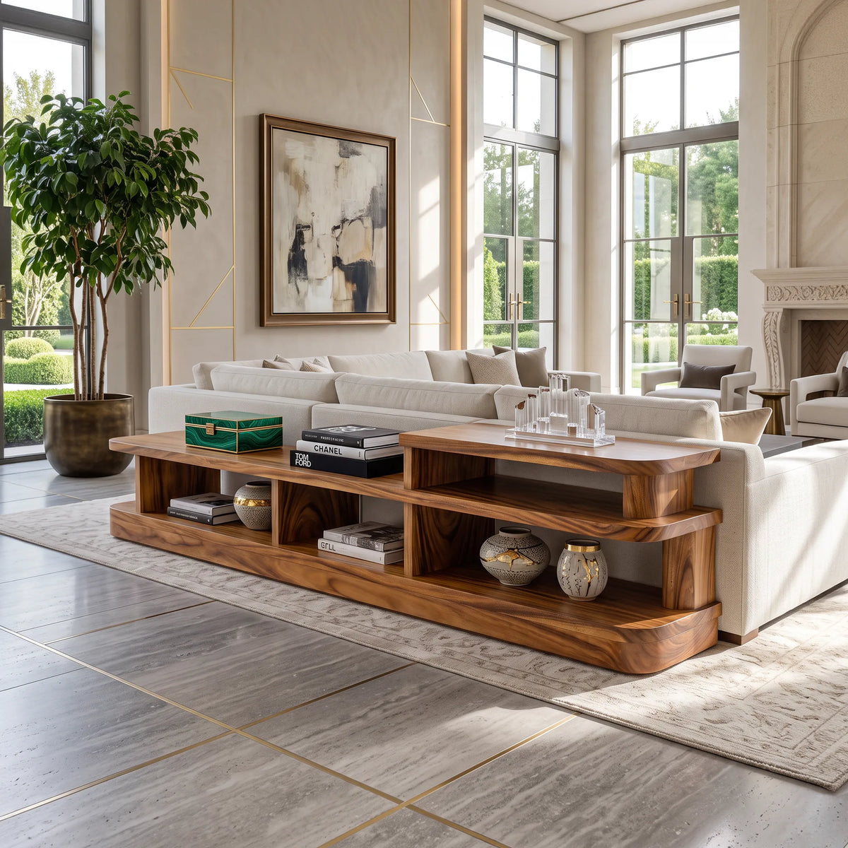 Organic Open Shelf Console, solid wood, built to order