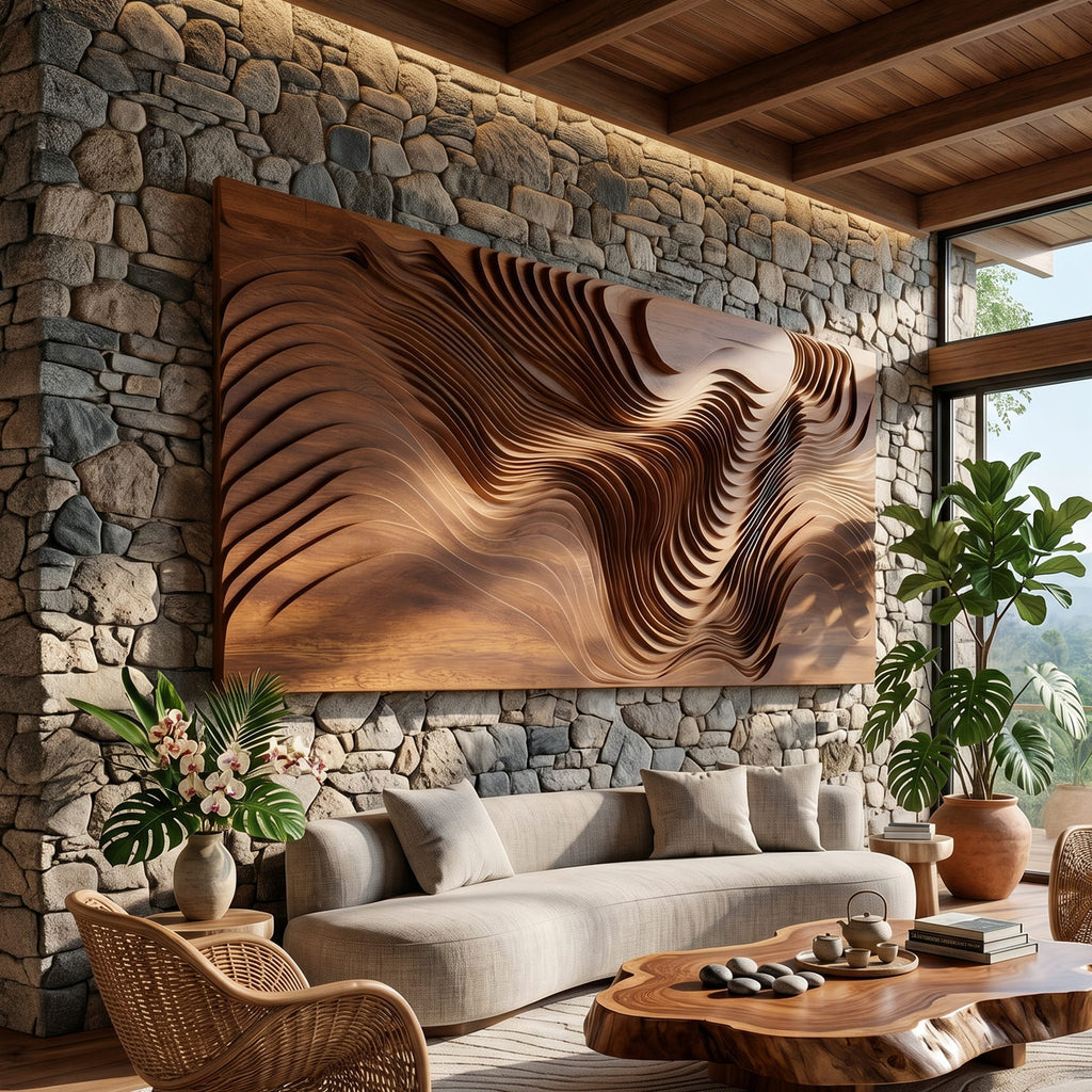 Mid Century Flowing Grain Wall Art, solid wood, built to order