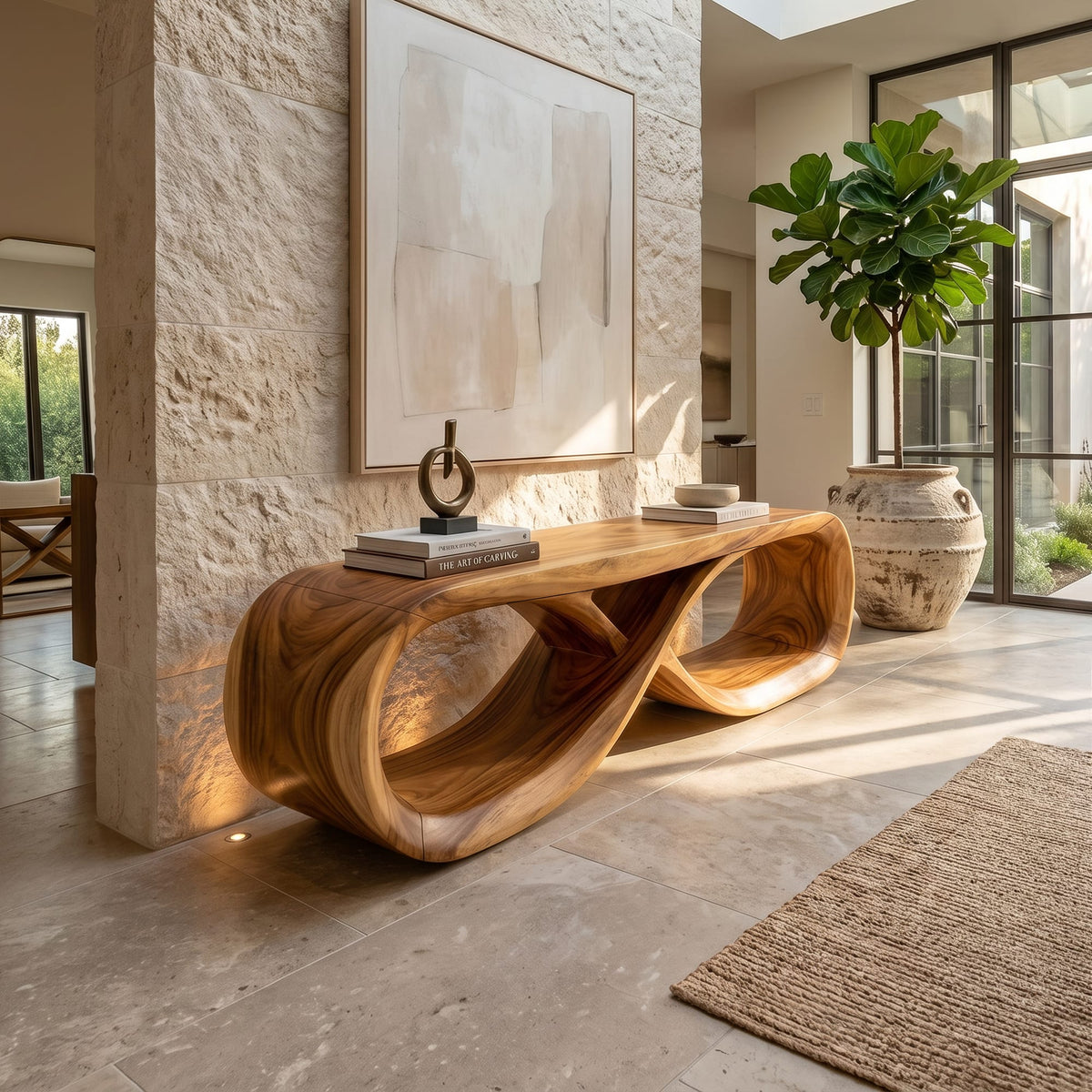 Curved Wooden Bench Residence, solid wood, built to order