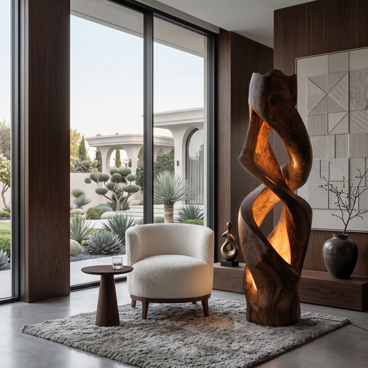 Contemporary Abstract Twisted Floor Lamp, solid wood, built to order