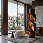 Contemporary Abstract Twisted Floor Lamp, solid wood, built to order