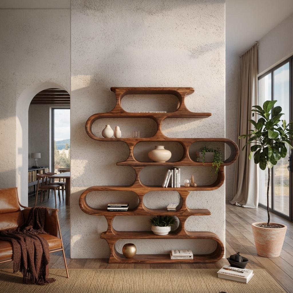 Organic Oval Bookshelf, solid wood, built to order