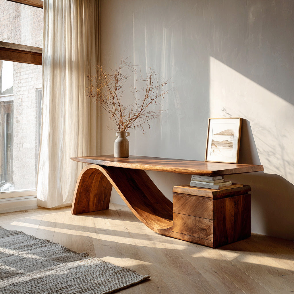 Organic Wooden Desk with Undulating Base, solid wood, built to order