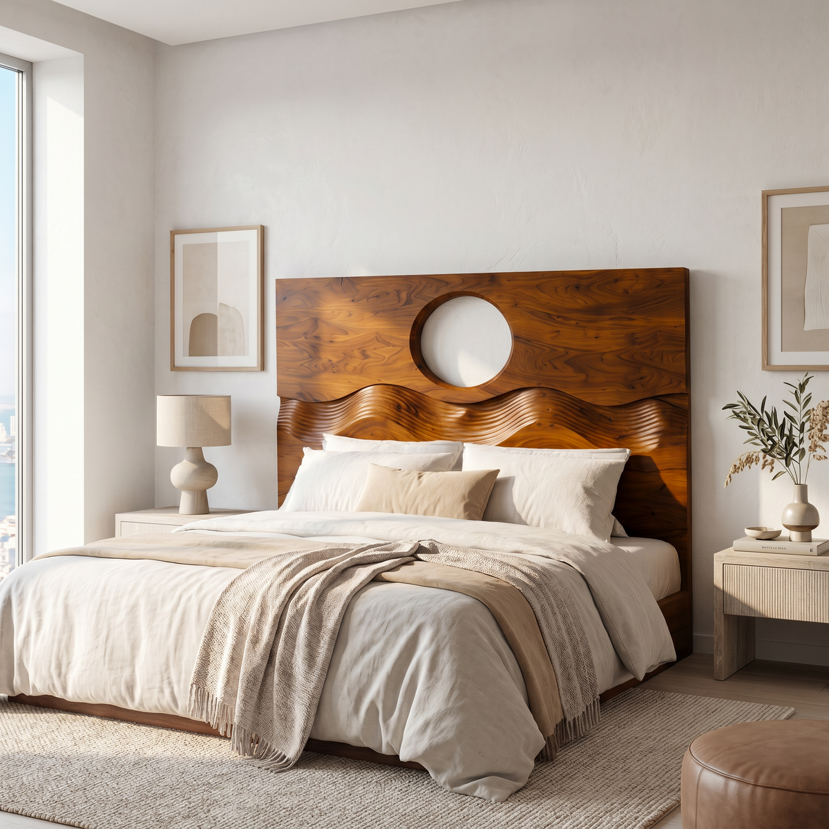 Organic Moon Cutout Headboard Wooden Bed Headboard, solid wood, built to order
