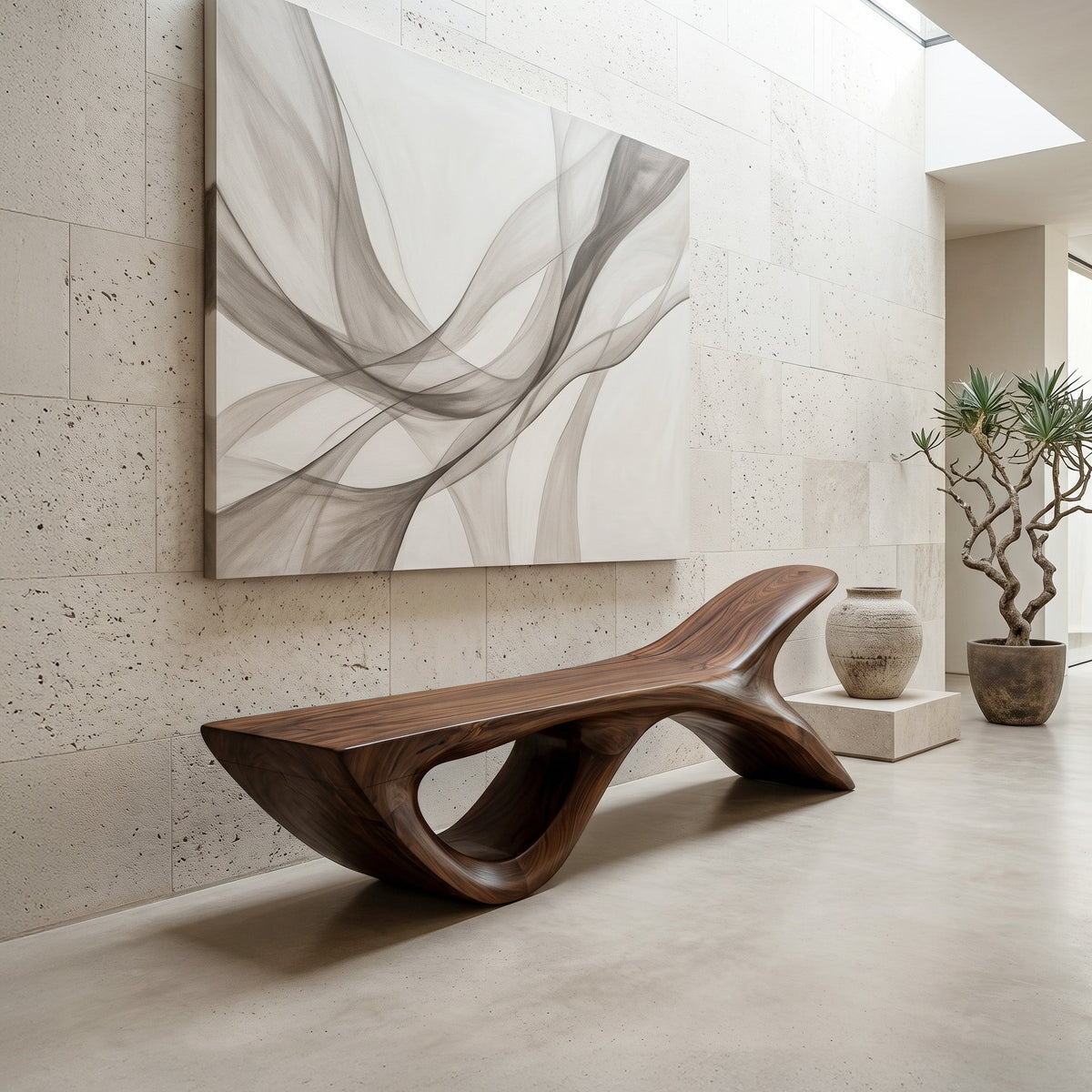 Wooden Bench with Fish Tail Shape, solid wood, built to order