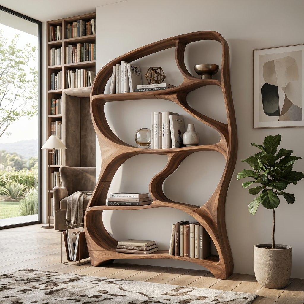Organic Wall Bookcase, solid wood, built to order