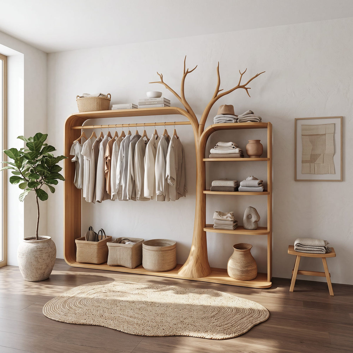 Rustic Clothing Stand Tree Shaped Bedroom Mudroom Entryway, solid wood, built to order