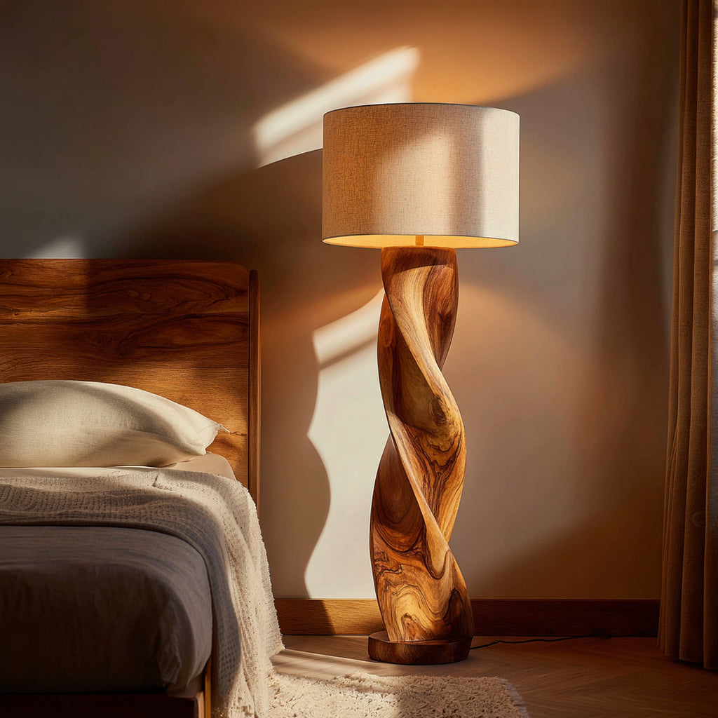 Industrial Sculptural Table Lamp, solid wood, built to order