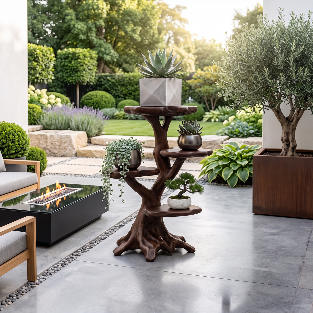 Sculptural Sunroom Plant Stand - solid wood plant stand, view 1