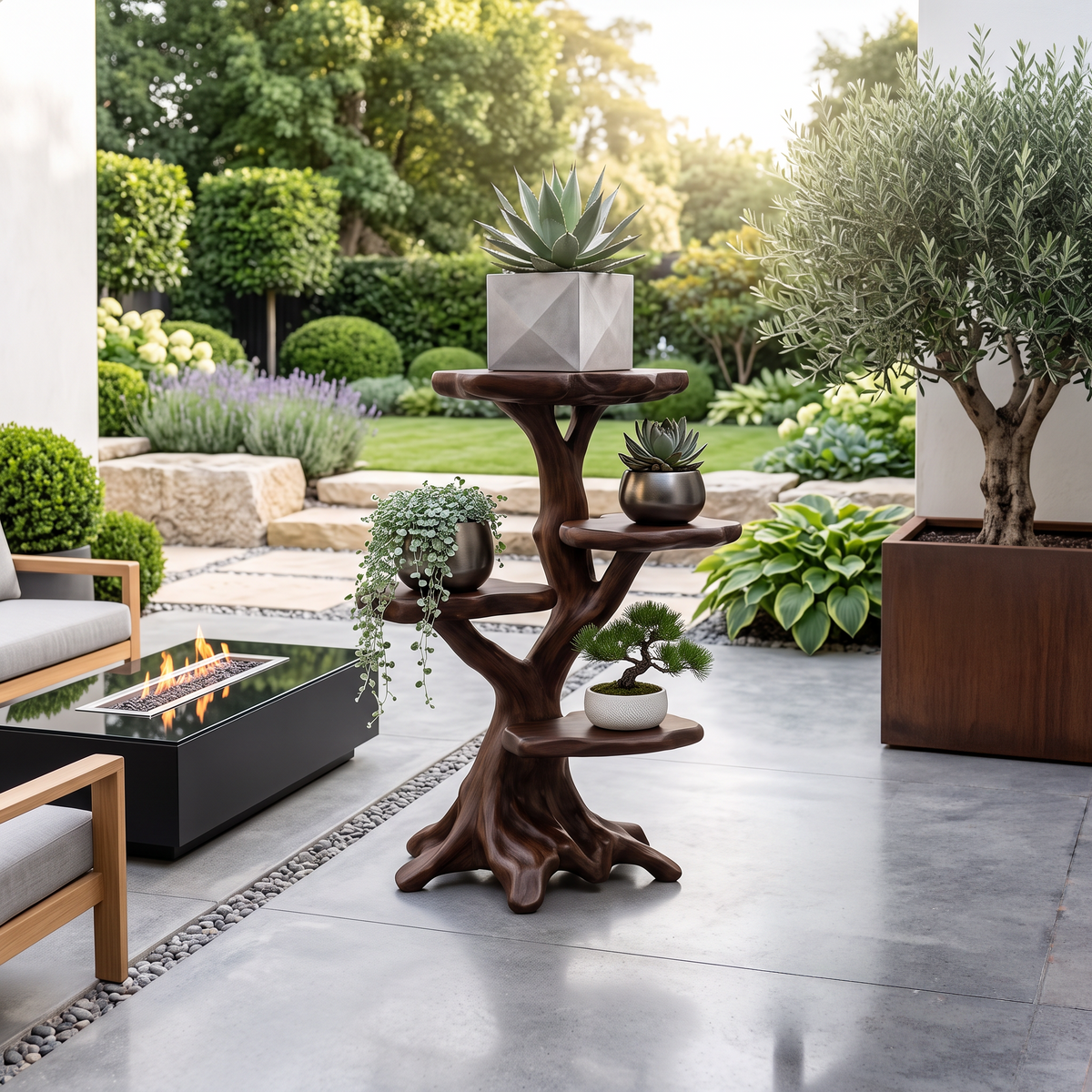 Sculptural Sunroom Plant Stand - solid wood plant stand, view 1