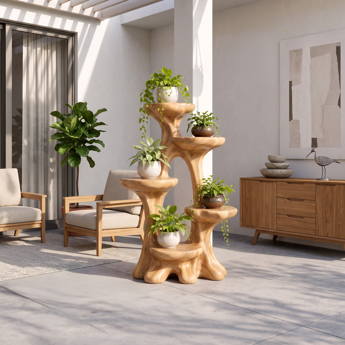 Sculptural Organic Plant Stand - solid wood plant stand, view 1