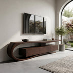 Minimalist Curved TV Console, solid wood, built to order