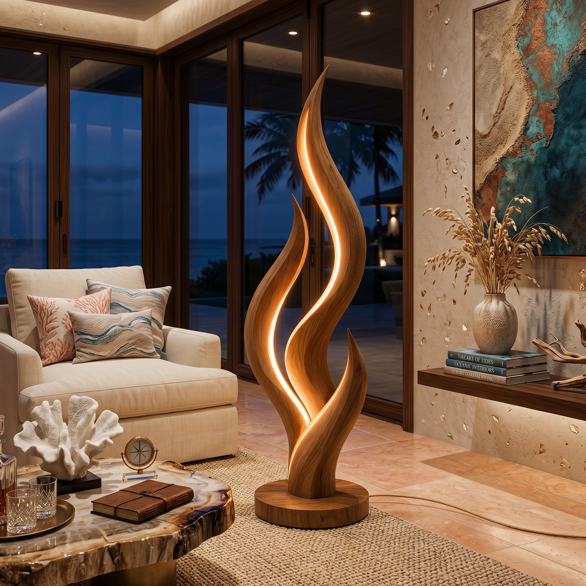 Modern Flow Curve Lamp, solid wood, built to order