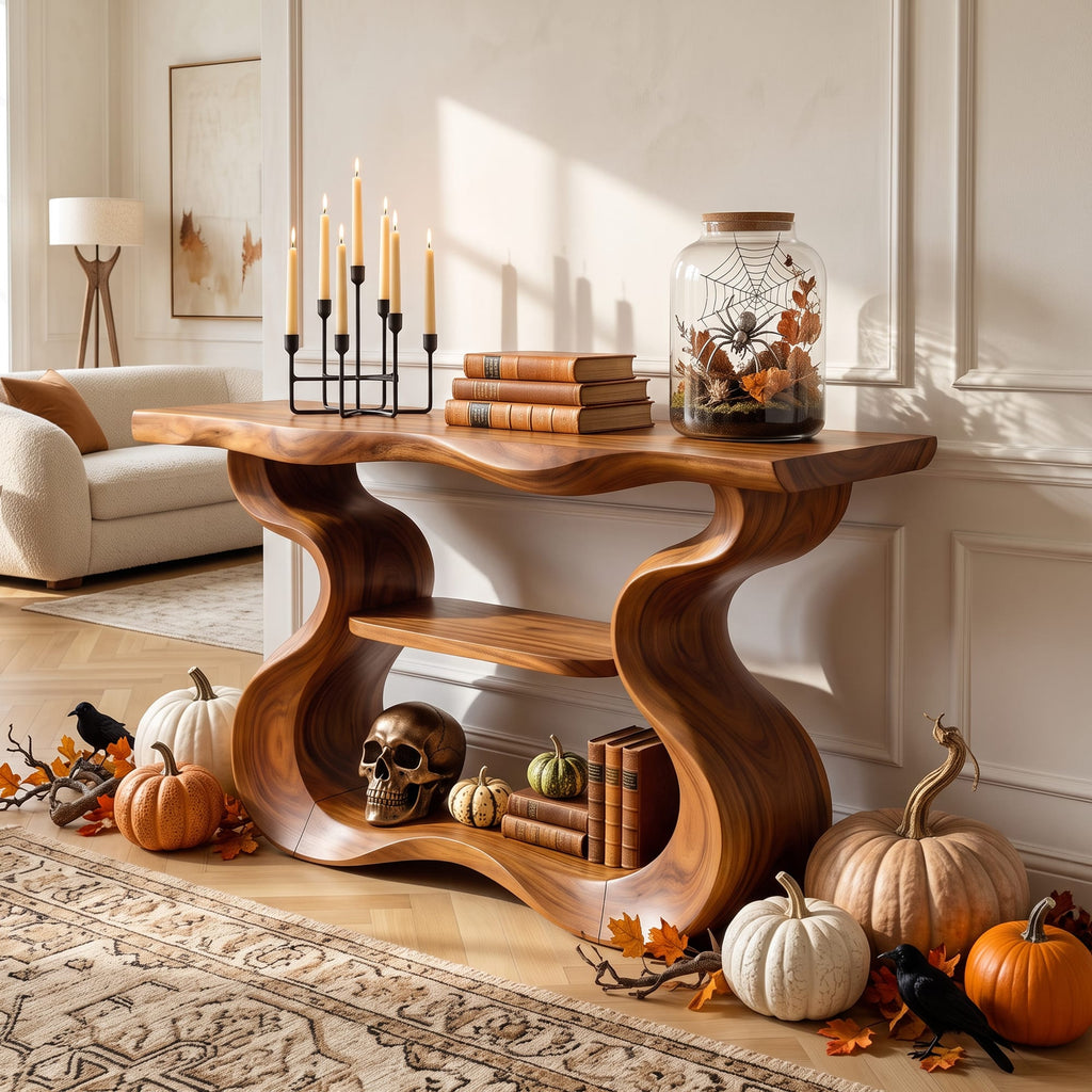 Organic Sculptural Form Console Table, solid wood, built to order