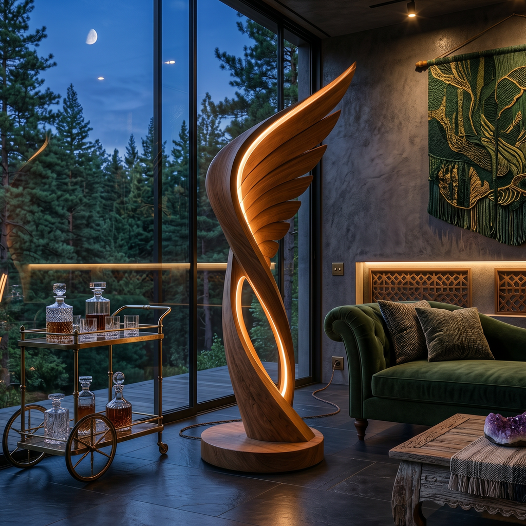 Organic Folding Wing Floor Lamp, solid wood, built to order