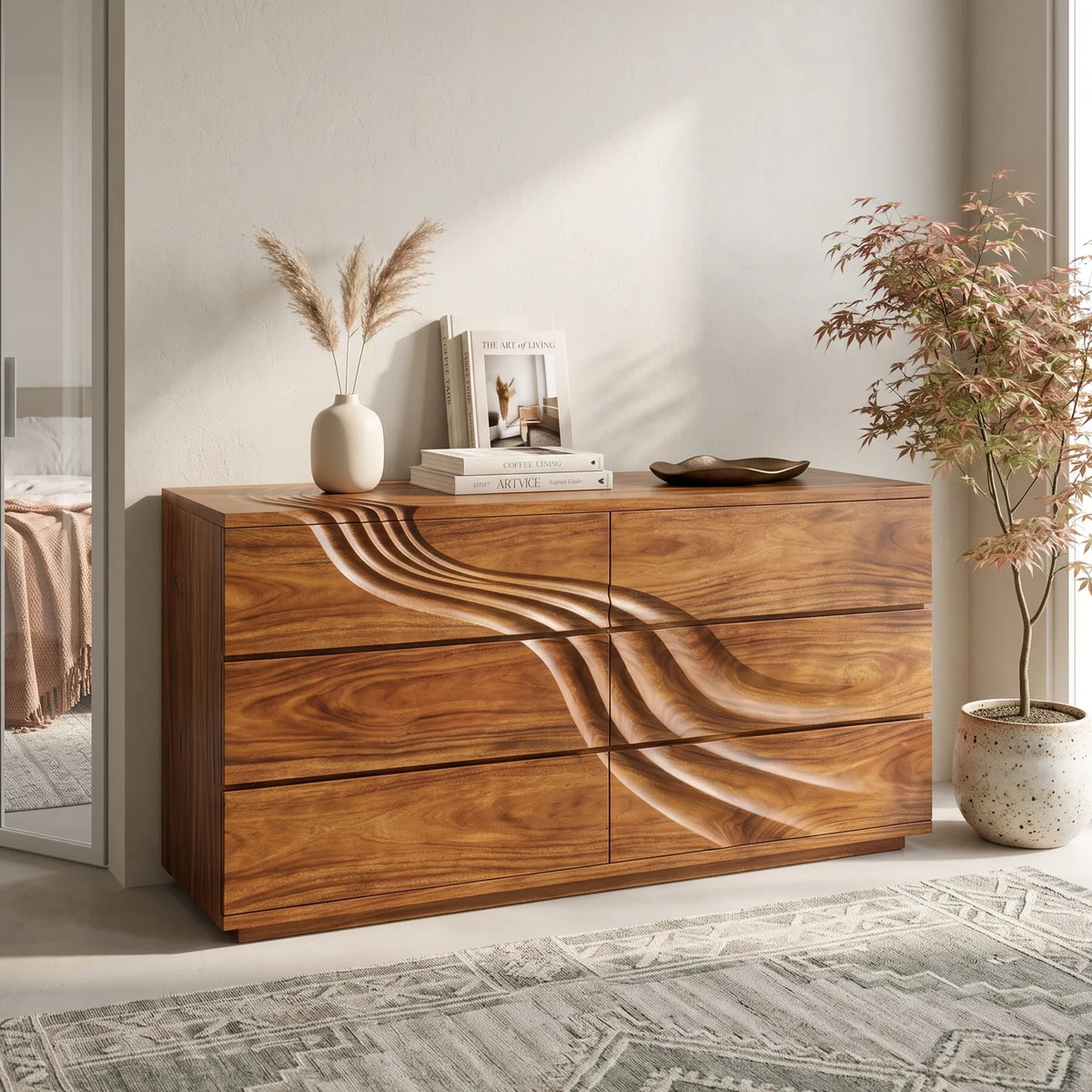 Organic Sculpted Dresser Table, solid wood, built to order