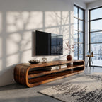 Contemporary TV Console with Open Storage, solid wood, built to order