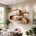 Mid Century Curved Wood Shelves for Coffee Bar, solid wood, built to order