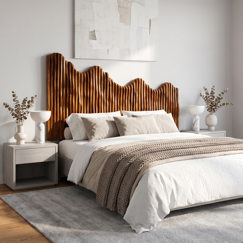 Organic Mountain Landscape Headboard Wooden Bed Headboard, solid wood, built to order