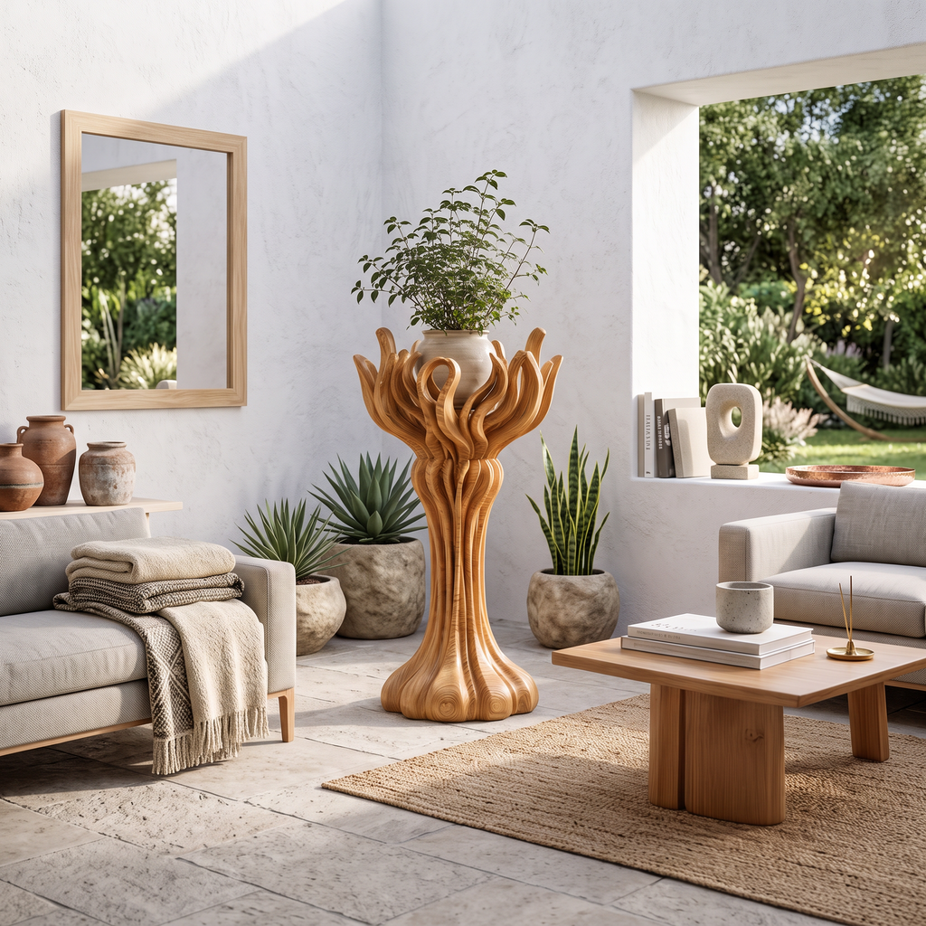 Organic Sculptural Sunroom Plant Stand - solid wood plant stand, view 1