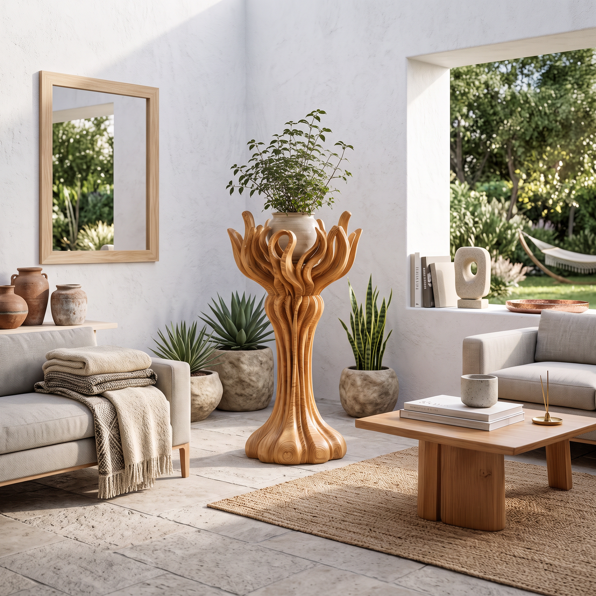 Organic Sculptural Sunroom Plant Stand - solid wood plant stand, view 1