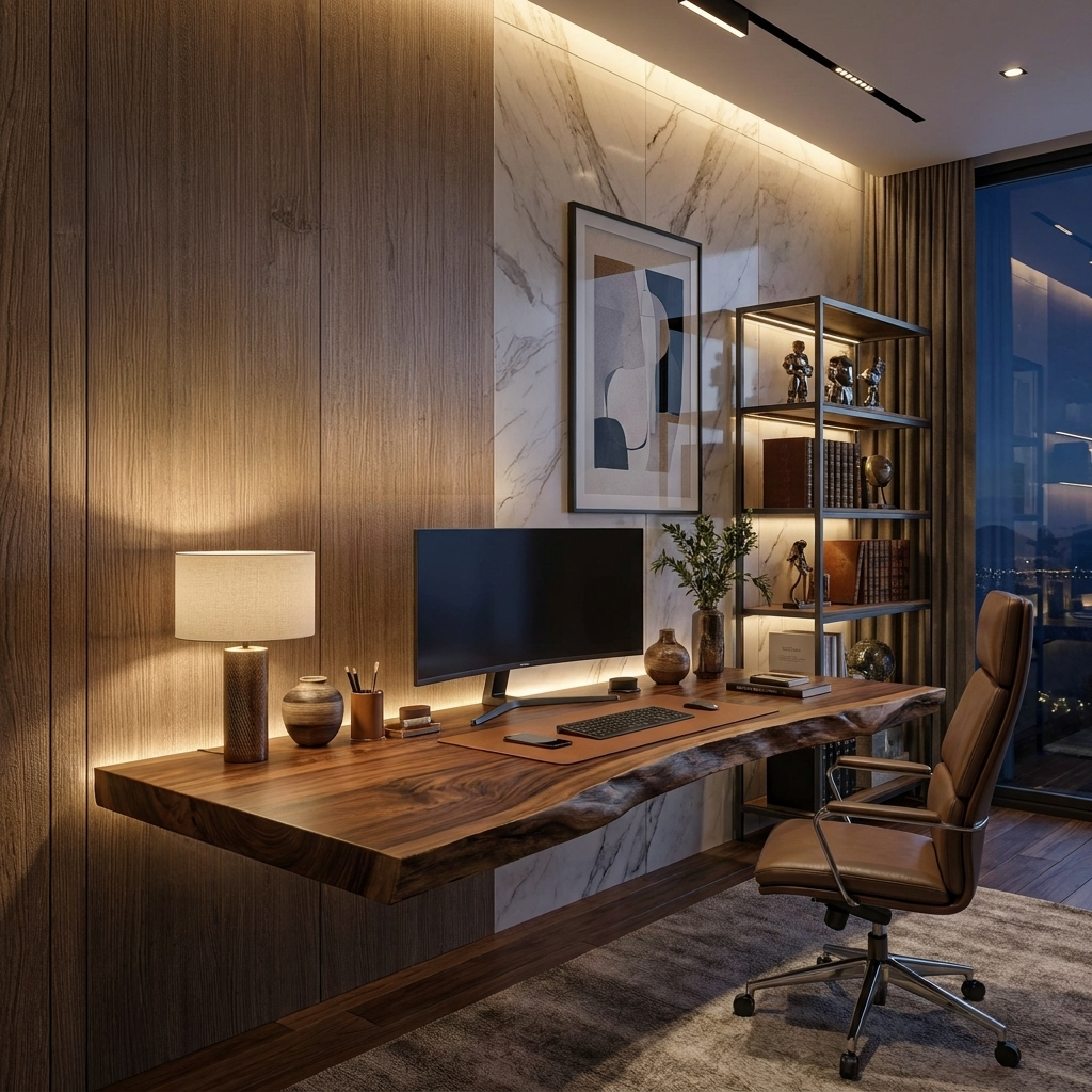 Modern Live Edge Floating Desk, solid wood, built to order