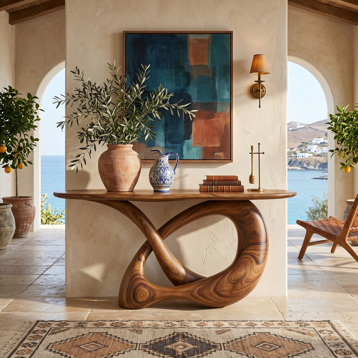 Modern Infinity Console Table Designer Interior, solid wood, built to order