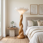 Organic Floor Lamp Blooming Mushroom Shade Lounge, solid wood, built to order