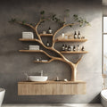 Tree Branches Rustic Bathroom Vanity with Sink Floating Shelves, solid wood, built to order