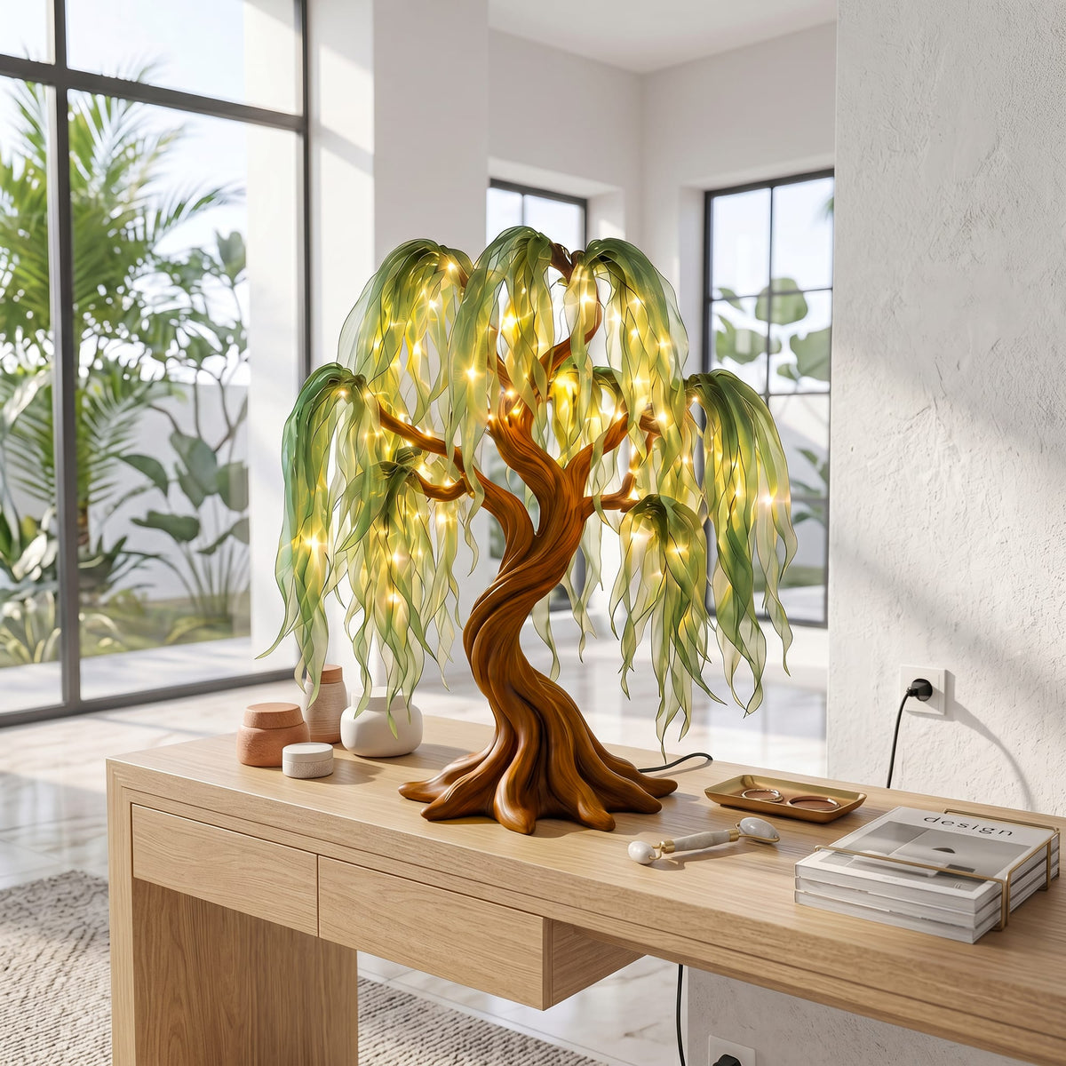 Contemporary Sculptural Tree Table Lamp, solid wood, built to order