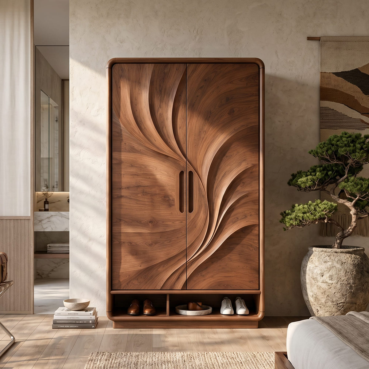 Minimalist Textured Surface Wardrobe, solid wood, built to order