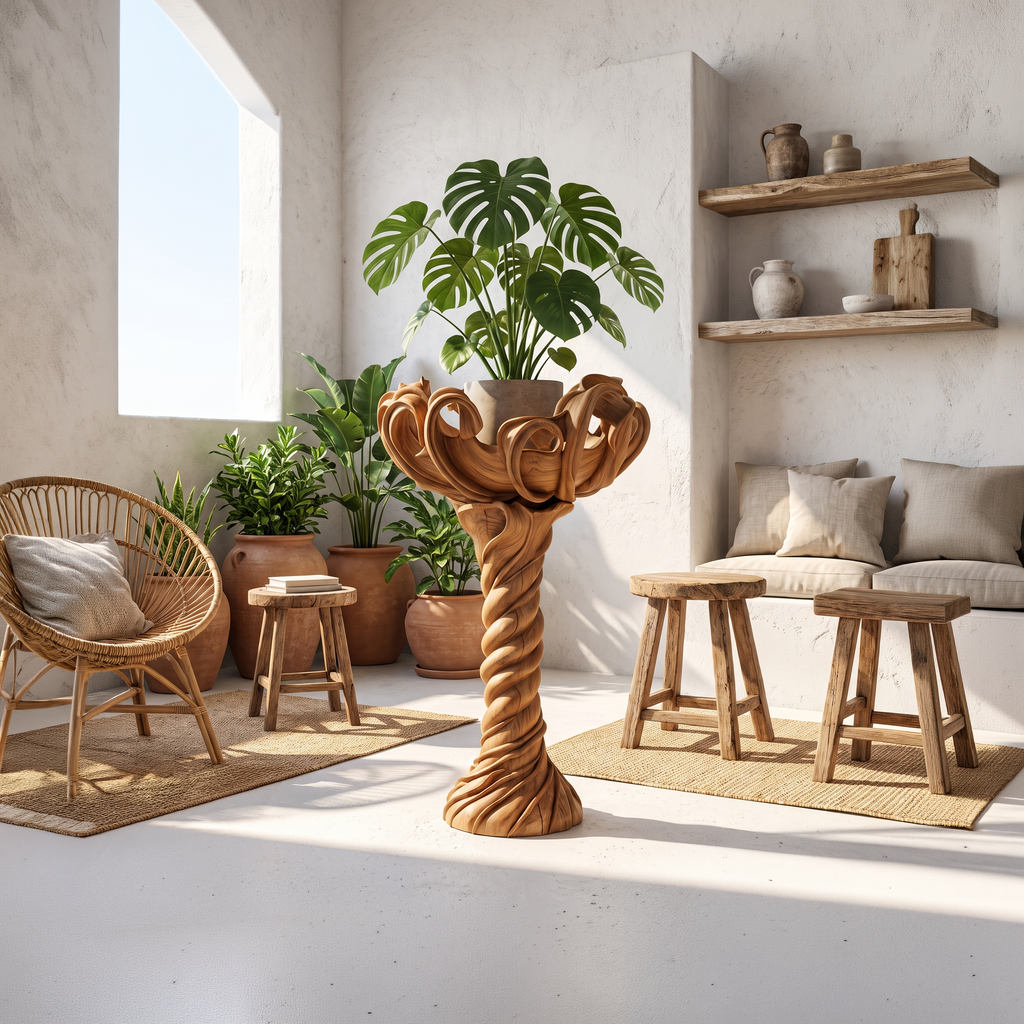 Organic Modern Plant Stand - solid wood plant stand, view 1